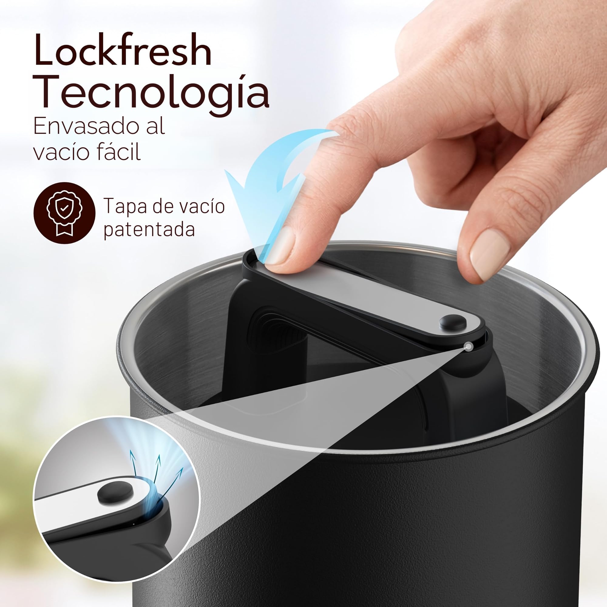 KC Kitchen & Co. Lata de café hermética para 1 kg de granos de café – Lata de almacenamiento de acero inoxidable con tapa al vacío y tapón de aroma, lata de almacenamiento para café, té, azúcar