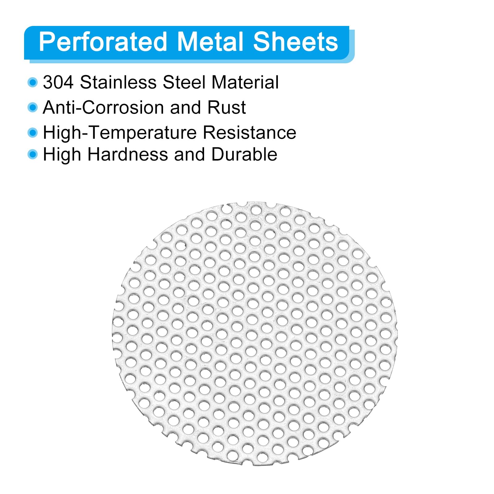 PATIKIL 2" Diametro 304 Lamiera Forata in Acciaio Inossidabile, 4 Pz 0.06" Foro 19GA Rete metallico Espansa Fette rotondo Piastra Schermo Decorativo per Griglie, Tono Argento