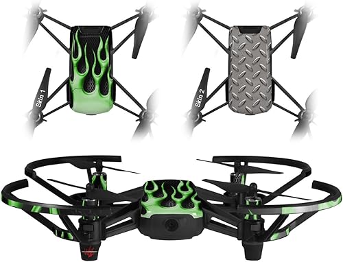 Skin Decal Wrap 2 Pack para DJI Ryze Tello Drone Metal Flames Green Drone no incluido