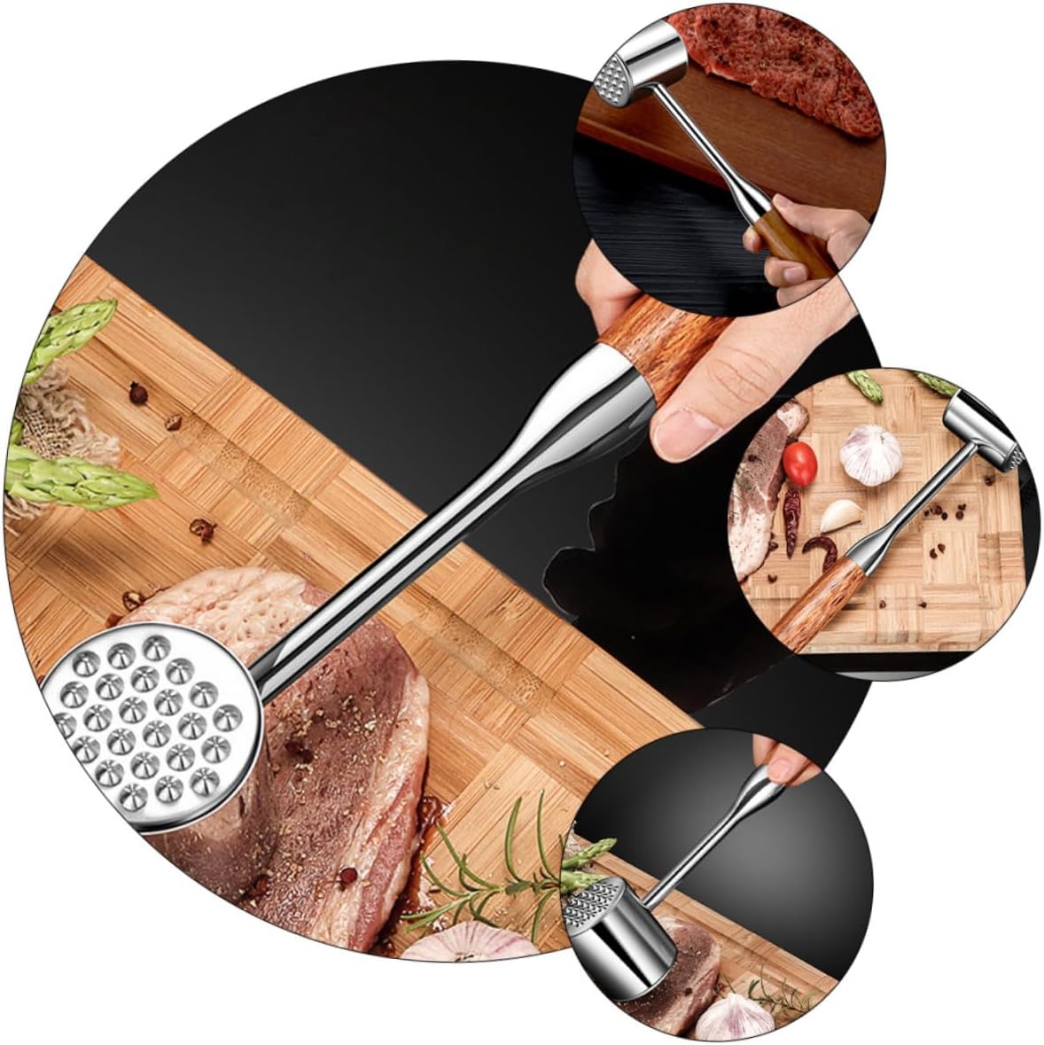 Meat Tenderizer Mallet Stainless Steel 304 Dual-sided Meat Hammer Kitchen Pounder Tool for Household Steak Cooking Random Color