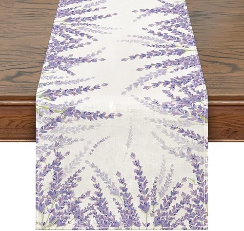 Siilues Camino de mesa de primavera decoración de mesa de primavera de lavanda camino de primavera para mesa decoración de temporada de primavera