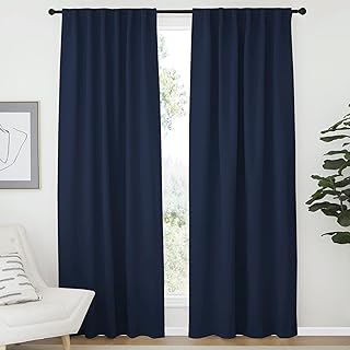 NICETOWN Vertical Blinds Window Curtain Panels - (Navy Color) 52 by 84 inches, Set of 2 Panels, Energy Saving Blackout Curtains for Hall Room