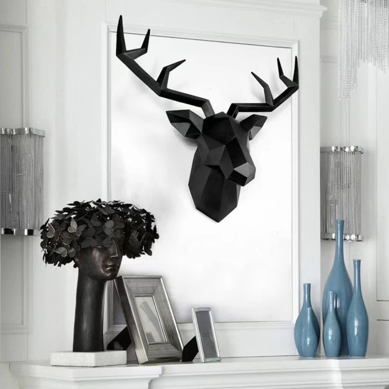XYQXYQ Black Deer Head Wall Sculpture,Modern Art Wall Hanging,3D Wall Decor,Gallery Living Room Resin Animal Head Decoration - Image 4