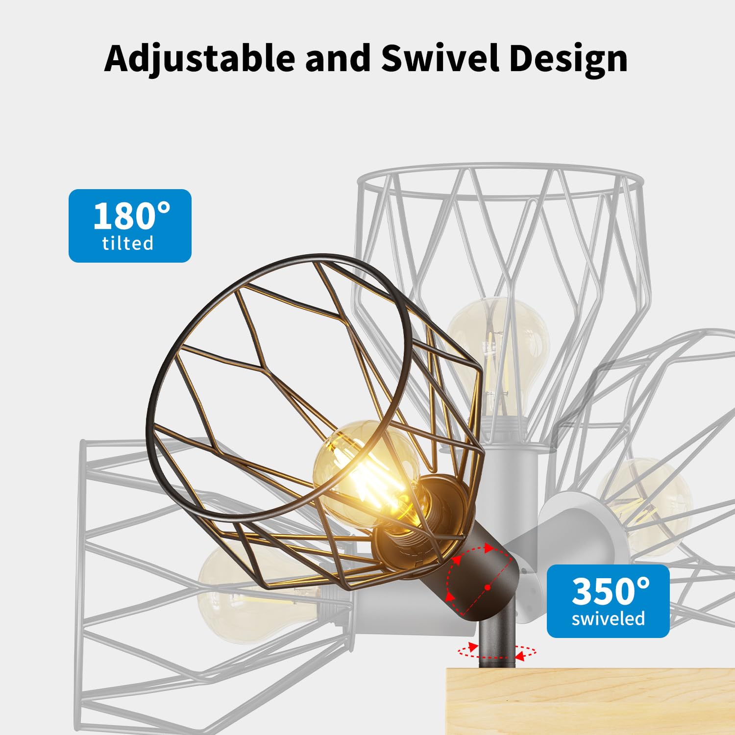 LVWIT Faretti LED da Soffitto Orientabili Nero, Faretto da Interno con 3 Lampadine LED E14, Base di Legno-Circolare, Faretti Soffitto Retrò per Barra, Salotto,Cameretta, Cucina (Lampadine Escluse)