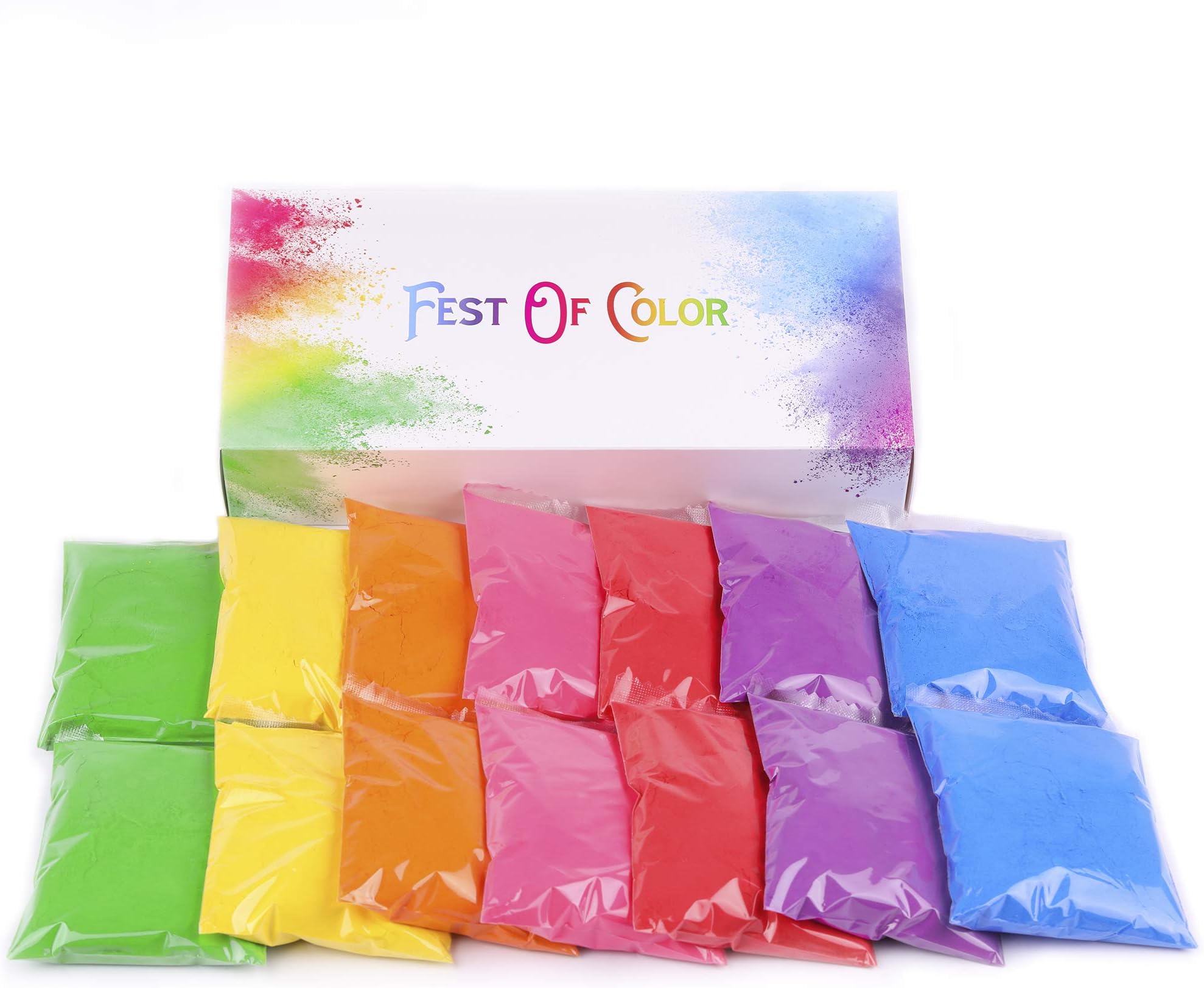 FestOfColor 14 Packets, 50g Each, 7 Brilliant Color Holi Powder, Powder for Photograpy, Color Party, Holi Event, Birthday Party, , Photoshoots, Trampoline Fun, Gender Reveals, Festivals