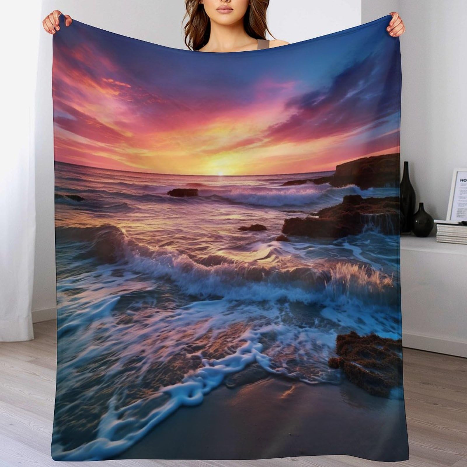 Plaid couverture flannel sunset 150x200cm jeté de canapé chaud