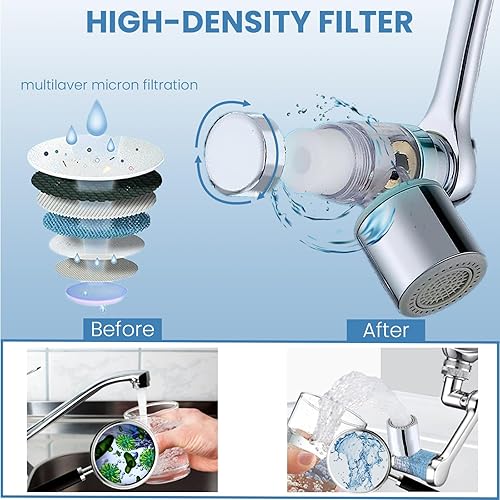 Miniatura 2 de Splash - Grifo multifunción con función de filtro y 6 cartuchos de repuesto, universal giratorio de 1080, brazo robótico, aireador para fregadero, 2