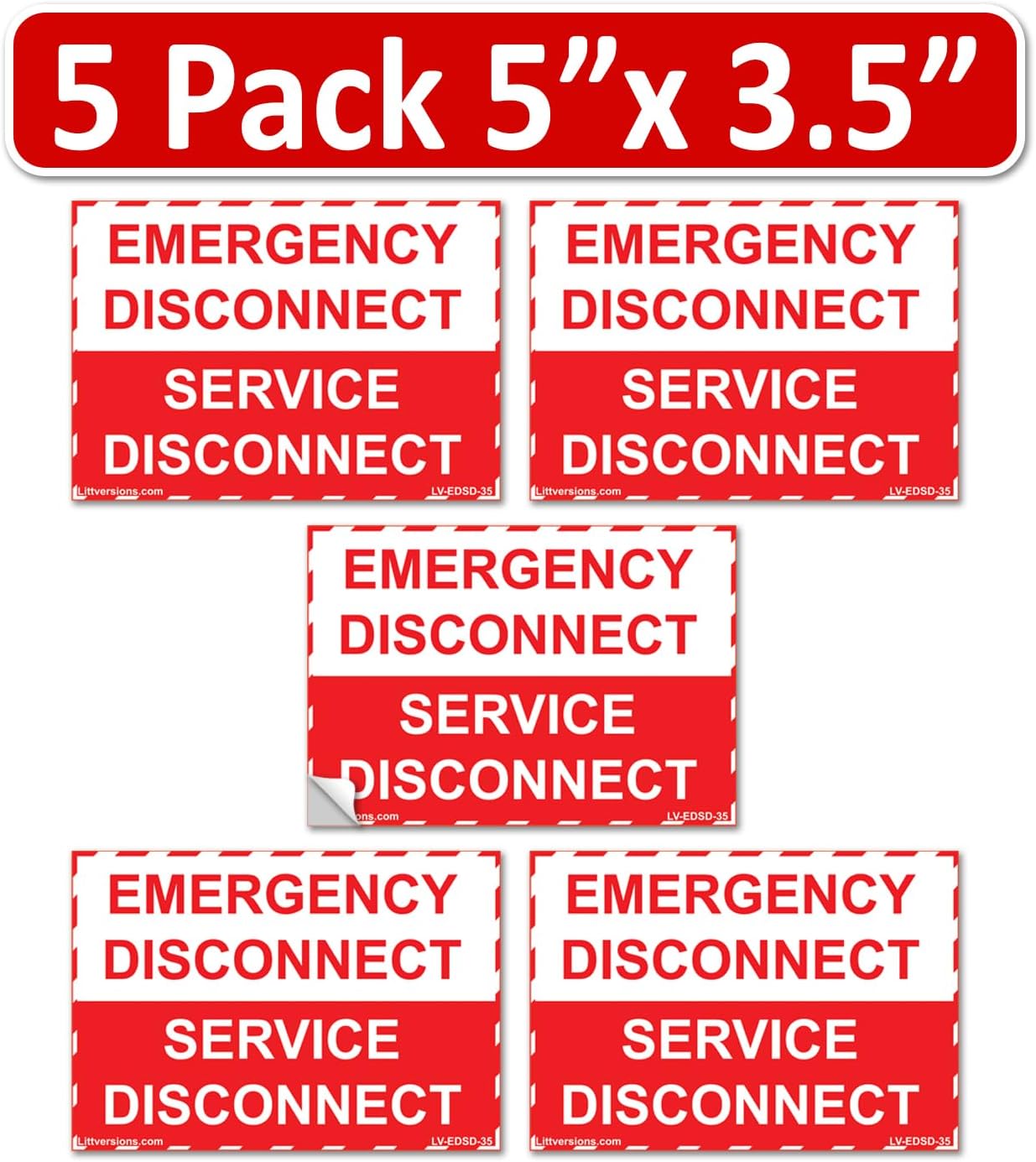 5 Pack 5"x 3.5" NEC Compliant Emergency Disconnect Service Labels Decal Sign Notice Sticker Elerctrical Panel Vinyl Waterproof