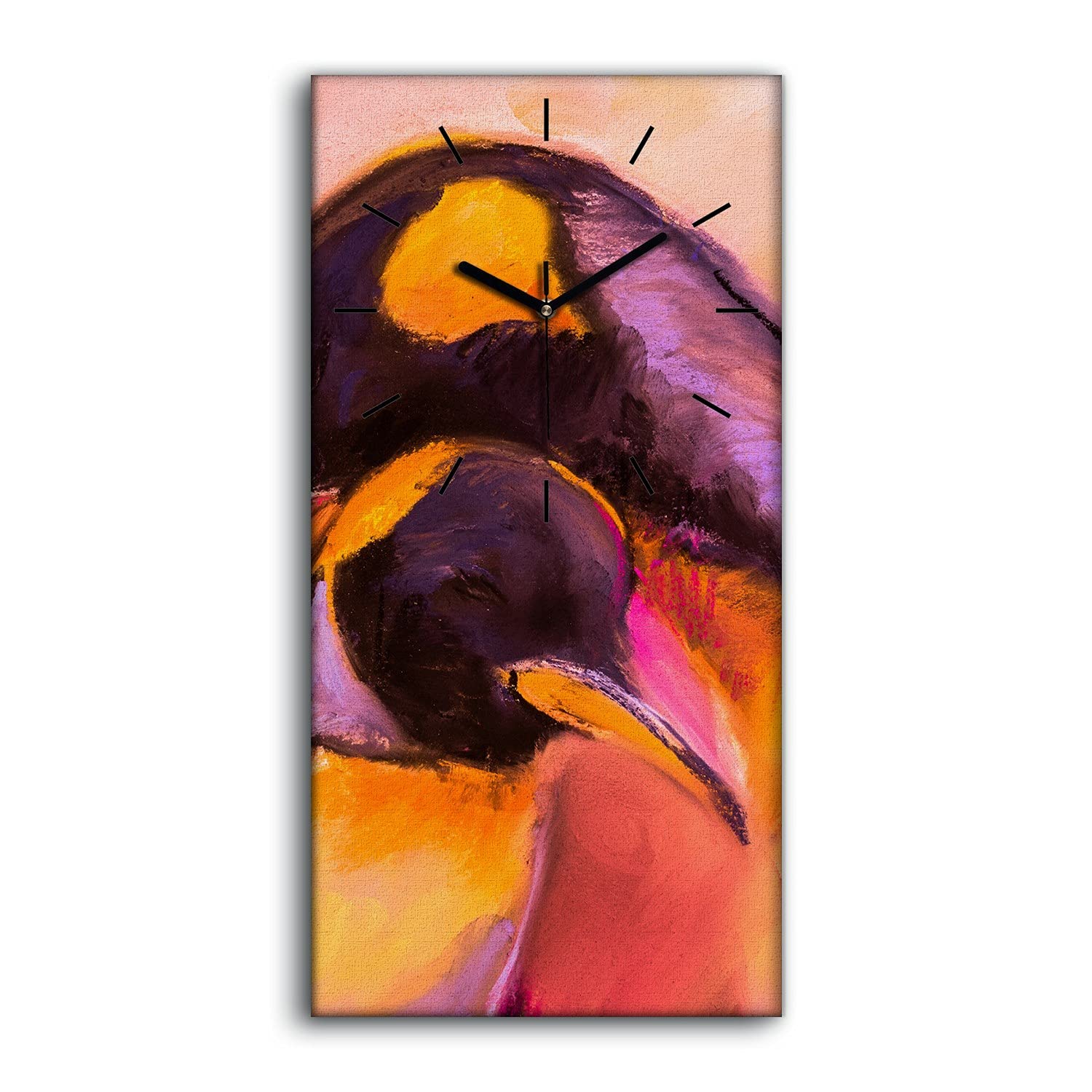 Horloge sur Toile 30x60cm Pingouins Modernes avec Mains Noires Silencieuse pour Salon