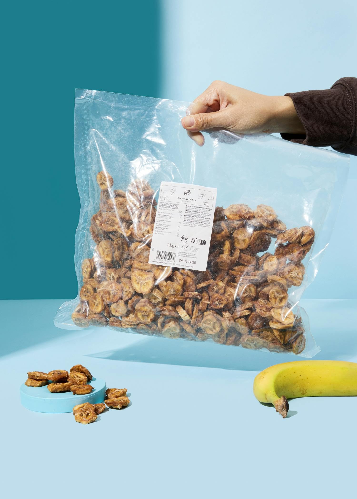 KoRo - Banana essiccata a fettine bio - Senza zuccheri aggiunti* - Chips di banana bio dallo Sri Lanka - Come snack o sul porridge