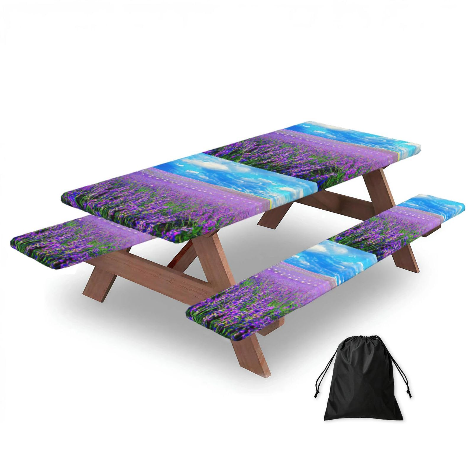 Yqxwjl Black Lavender Print Camping Essentials Waterproof Camping Table And Bench Cover With Drawstring Bag 183 Cm