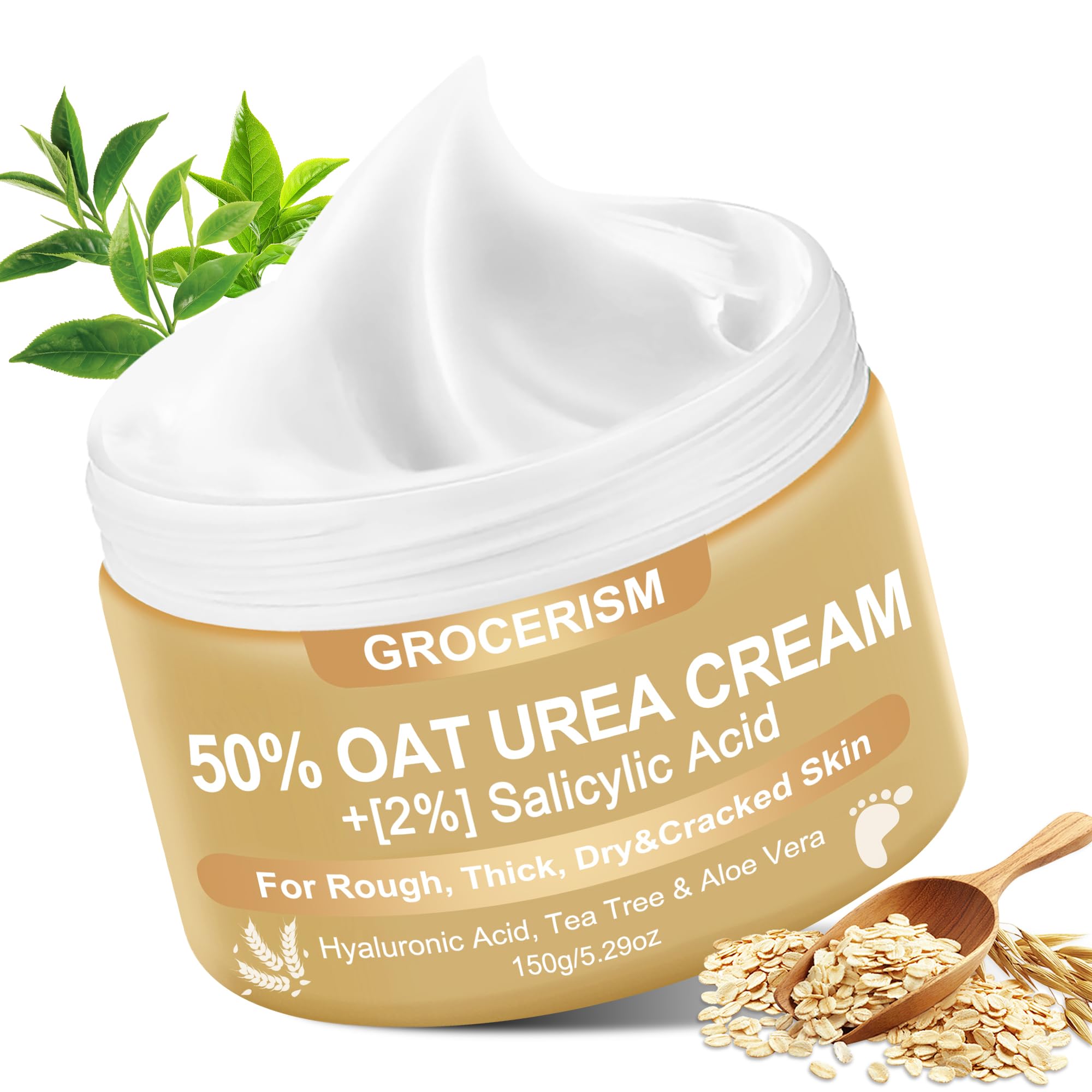 Urea Creme 50 Prozent für Füße Maximale Stärke 150 Gramm und 2% Salicylsäure, Fuß-&Handcreme mit Hyaluronsäure, Teebaum und Aloe Vera für Tiefenbefeuchtung, Hornhaut