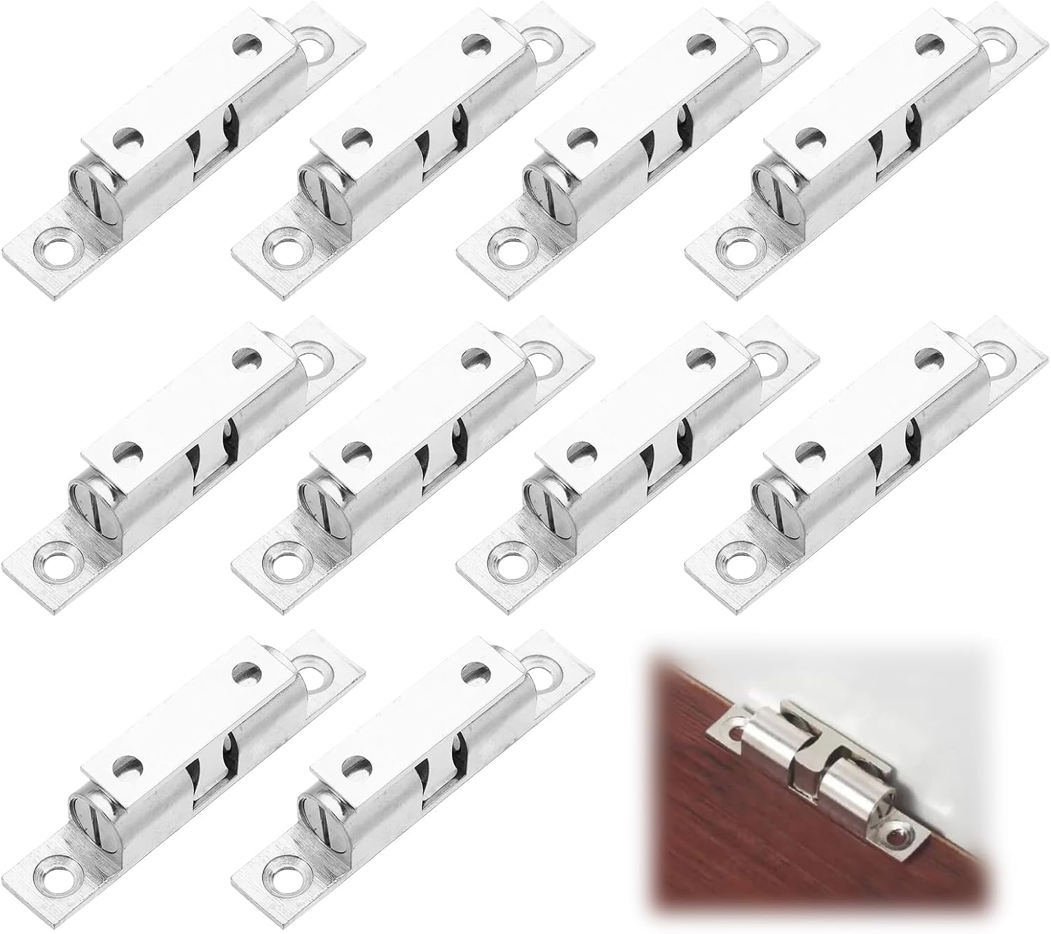 Ball Catch Pack of 10 Double Ball Catch - Adjustable Double Ball Catch Cabinet Door Locks, Silver without Screws for Furniture Catches Balcony Door Catch (40 mm)