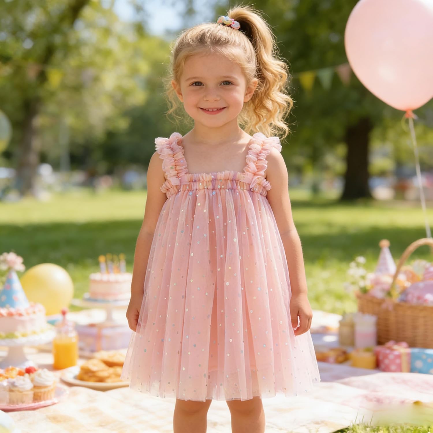 AGQT Baby Girls Tulle Tutu Dress Birthday Party Tulle Babydoll Dresses Size 6M-5T