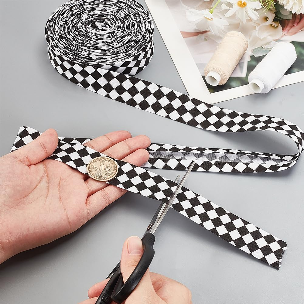 AHANDMAKER 24 Yards Double Fold Bias Tape, 1 Inch Wide Tartan Bias Binding Tape DIY Garment Accessories, Fabric Hem Quilt Binding for Sewing, Seaming, Piping, Crafts(Black and White)