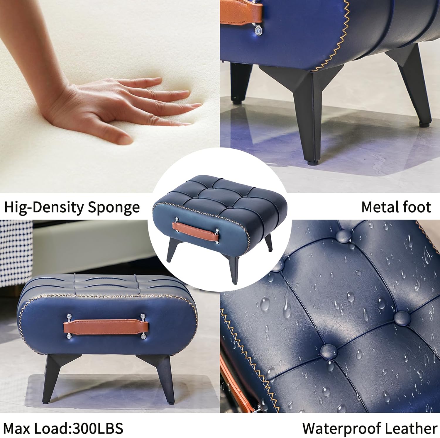 Small Footstool Ottoman - Stylish and Functional Faux Leather Footrest for Extra Seating in Living Room, Entryway, or Office