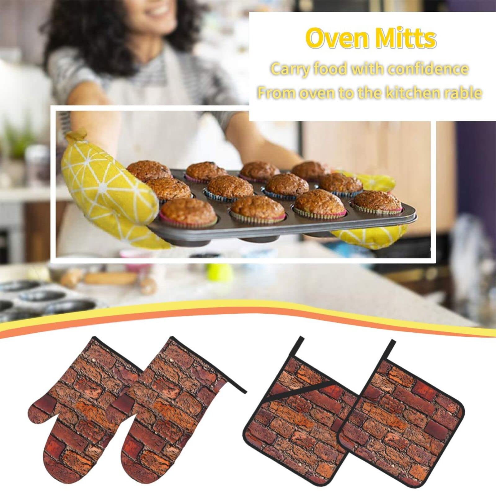 Set Di 2 Guanti Da Forno E Presine In Cotone - Design Simpatico A Chef, Alta Protezione Dal Calore, Facili Da Lavare, Per Forno, Griglia E Cucina