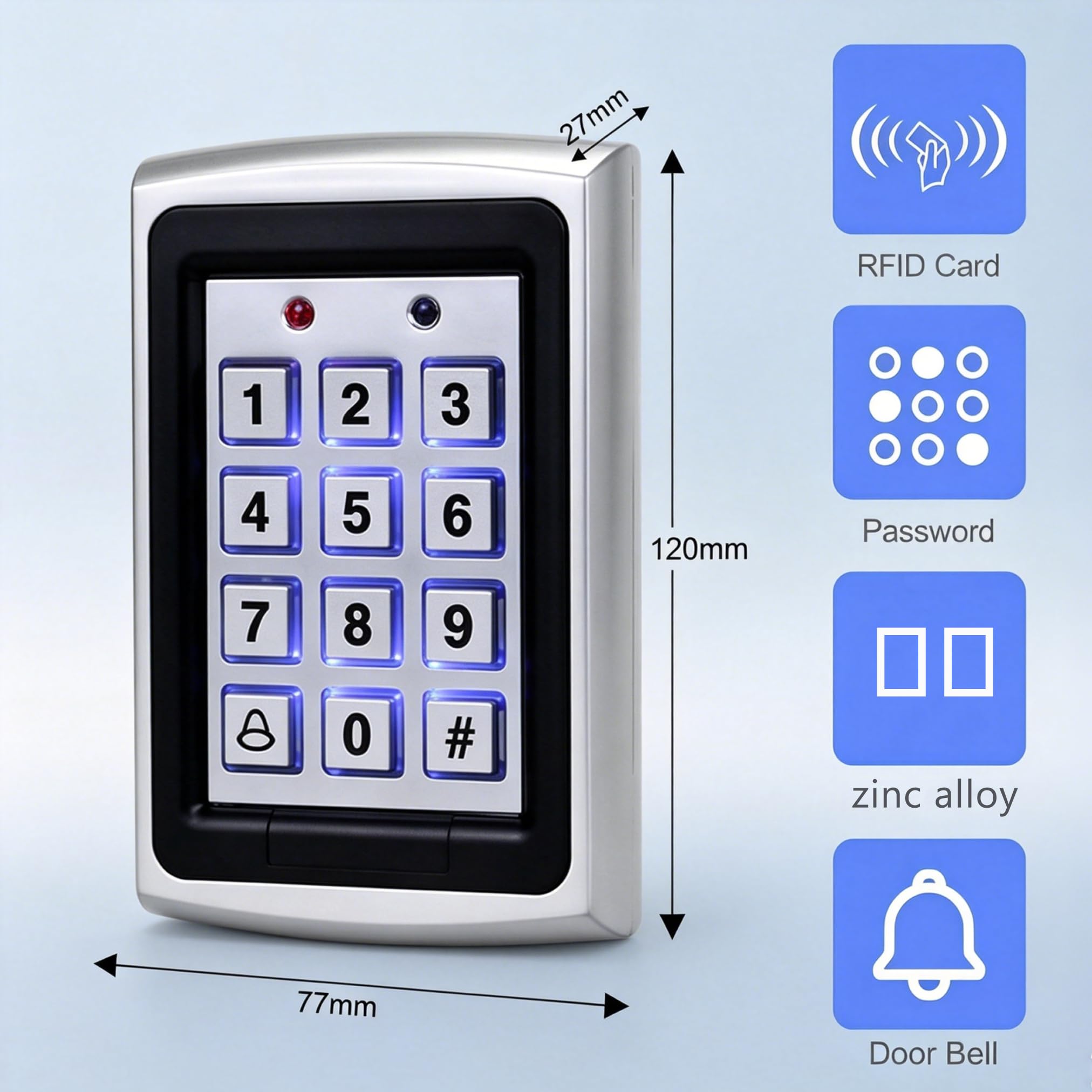RFID-Zugangskontrollsystem aus Metall, Standalone-Tastatur, 1000 Benutzer | Komplettes Set mit Metalltastatur, 180 kg Magnetschloss, Netzteil, Exit-Taste, 10 ID-Schlüsselanhänger für Zuhause/Büro/Tor
