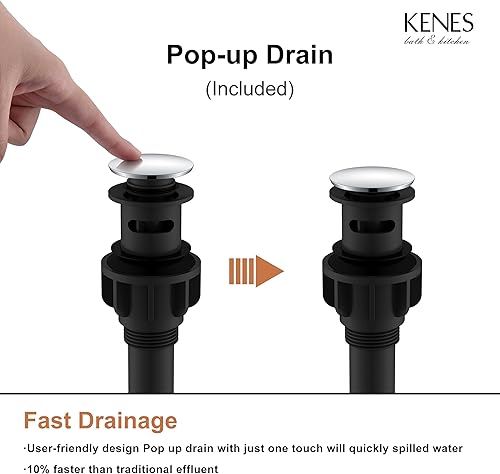 Miniatura 8 de KENES Grifo de baño cromado Grifo de lavabo de baño de una sola manija Grifo de tocador con desagüe emergente y líneas de suministro de agua