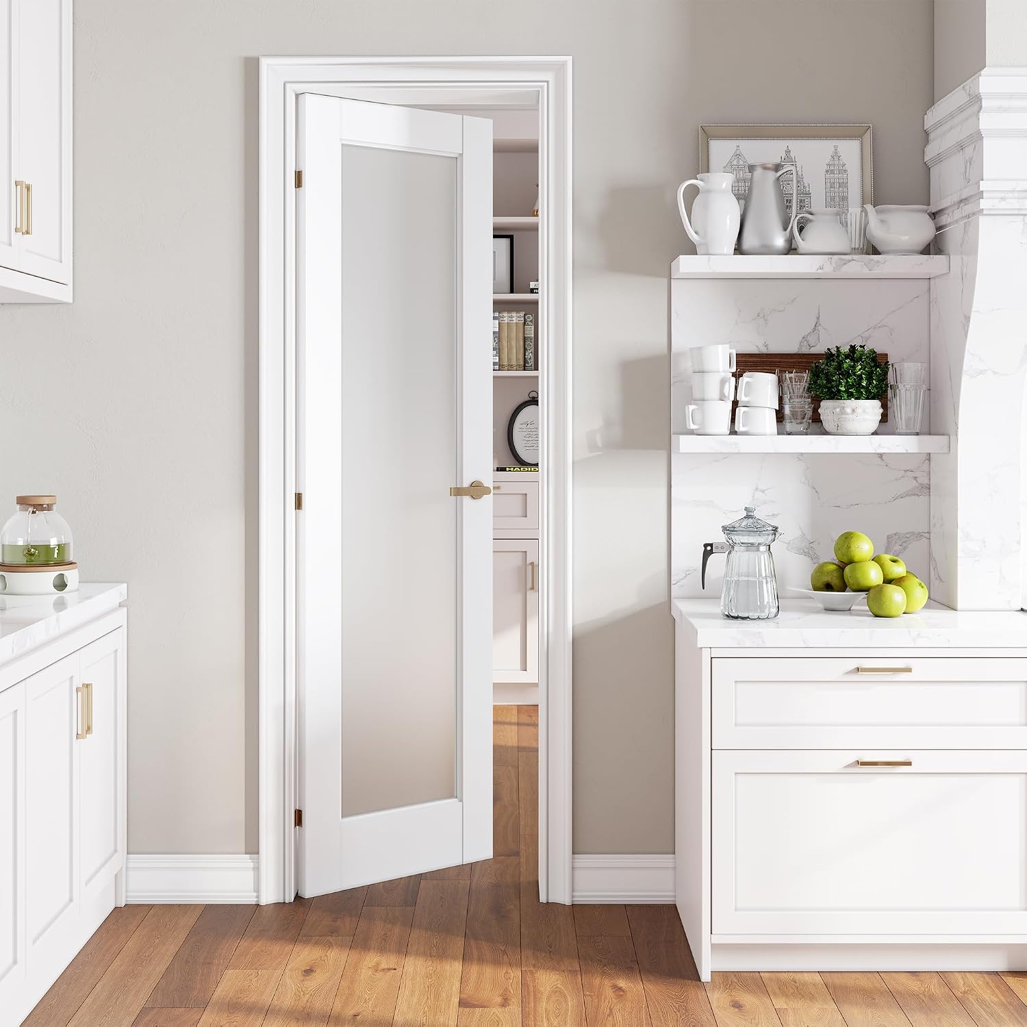 SMARTSTANDARD 24" x 80" French Interior Door, Tempered Frosted Glass Slab Door for Pantry, French Doors, Pocket Doors, Solid Core Interior Door Without Hardware Kit, White