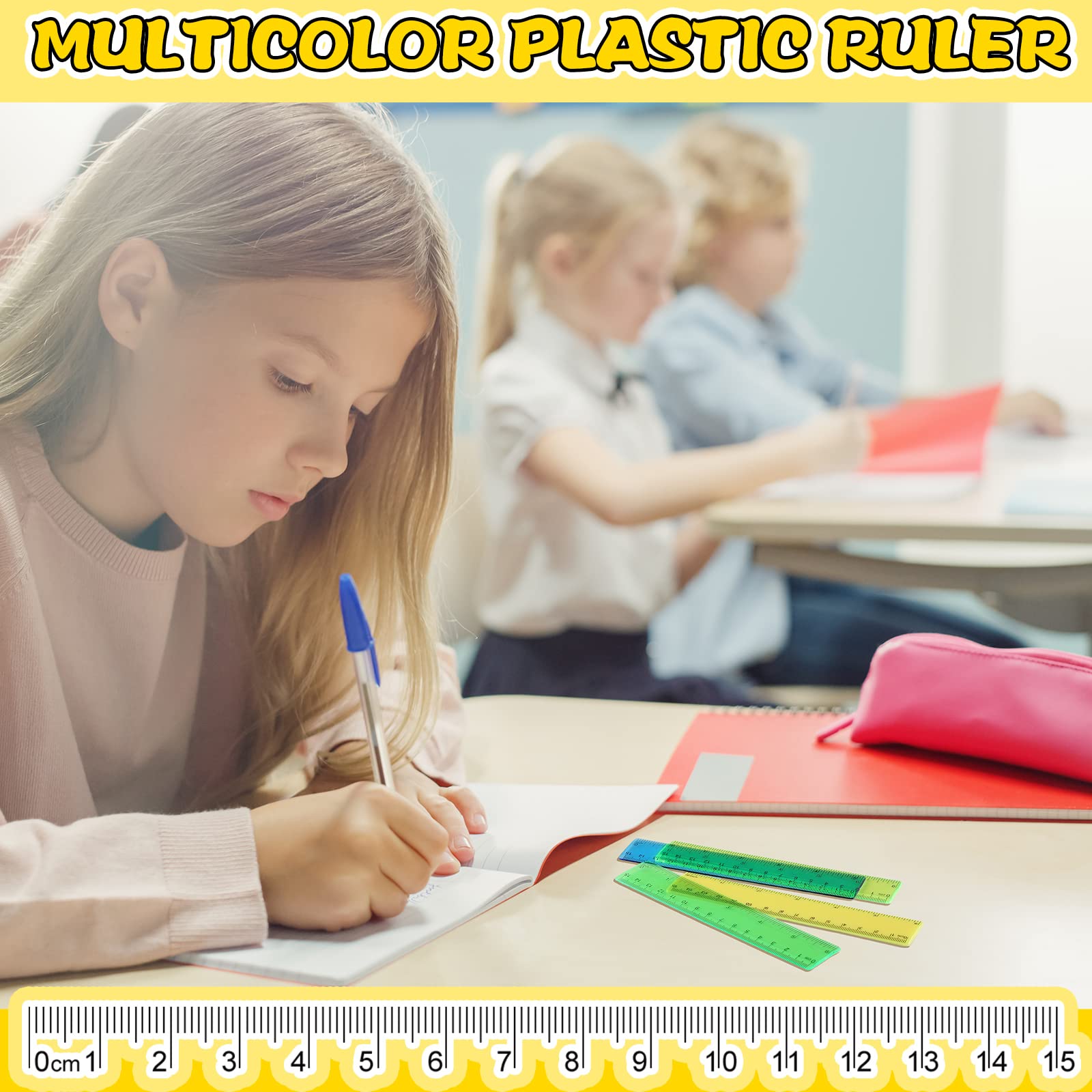 Confezione da 192 righelli trasparenti colorati per aule e bambini, righello colorato trasparente con pollici e centimetri, righelli metrici per scuola, casa e ufficio (15,2 cm)