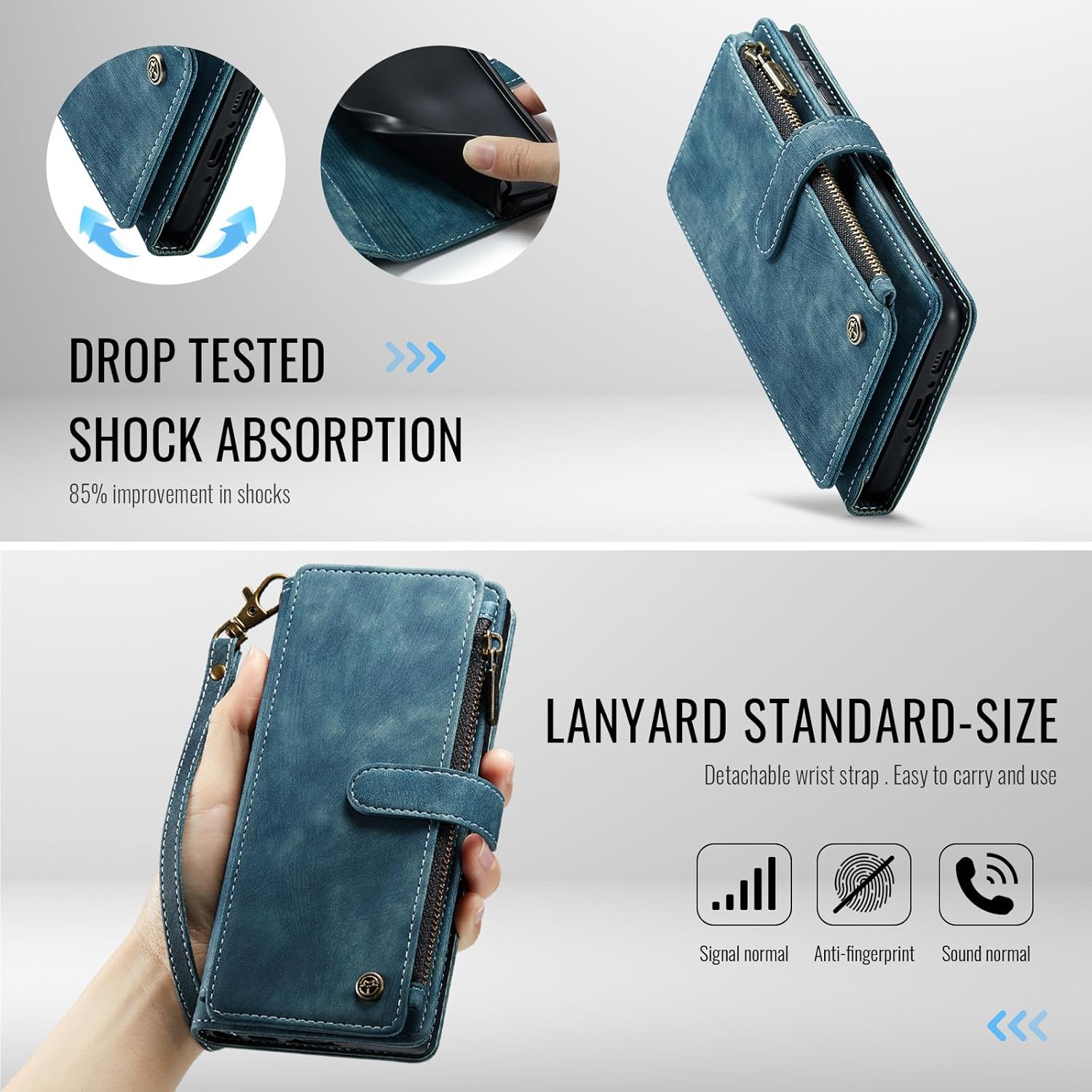 Compatible with Samsung Galaxy A36 5G Wallet Case with Card Holder Kickstand Magnetic Zipper Pocket Lanyard Strap Wristlet,Leather Flip Case Wallet for Galaxy A36 5G 6.7 Inch(Blue)