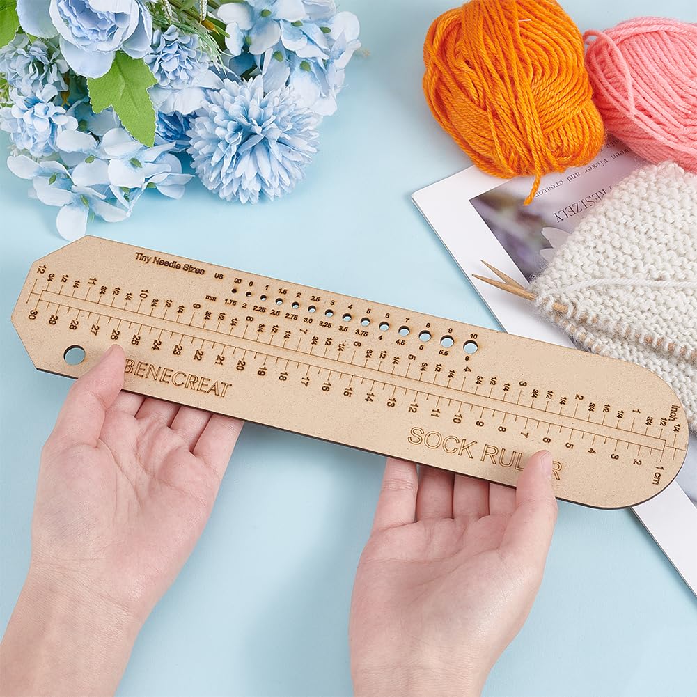 BENECREAT MDF Crochet Ruler, 12.2x2.7 inch Stocking Knitting Molds Hand Knit Sock Form for Socks, Knitwear, Knitwear, 3mm Thick