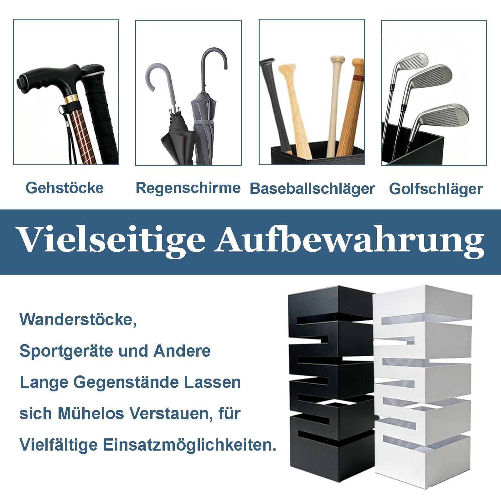 Regenschirmständer aus Metall, Moderner Regenschirmständer aus Metall, Schirmständer für Innen und Außenbereiche,Quadratisch Schirmständer, 16 x 16 x 42 cm für Eingang zu Hause und Büro (Schwarz)