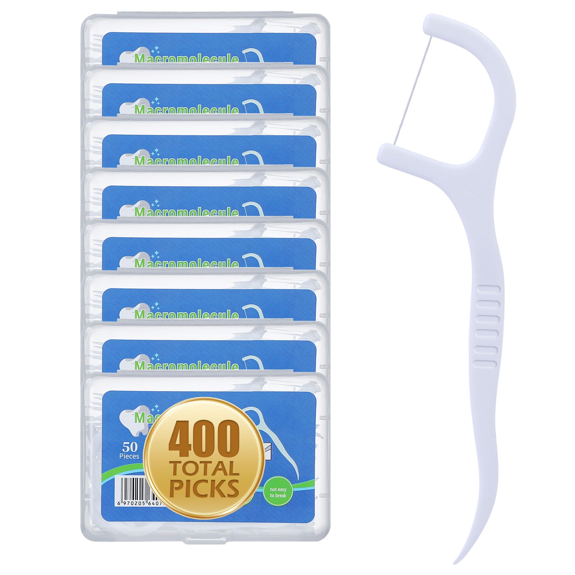 400 Count Dental Floss Picks – Built-in Toothpicks for Deep Cleaning, Comfortable Handle to Remove Plaque &amp; Protect Gums – Family Pack with 50 Picks per Portable Case for Adults &amp; Kids