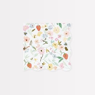 Meri Meri Elegant Floral Napkins (Pack of 16), Thick & Absorbent 3-Ply Paper, Floral Paper Napkins, Scalloped Edge, Disposable