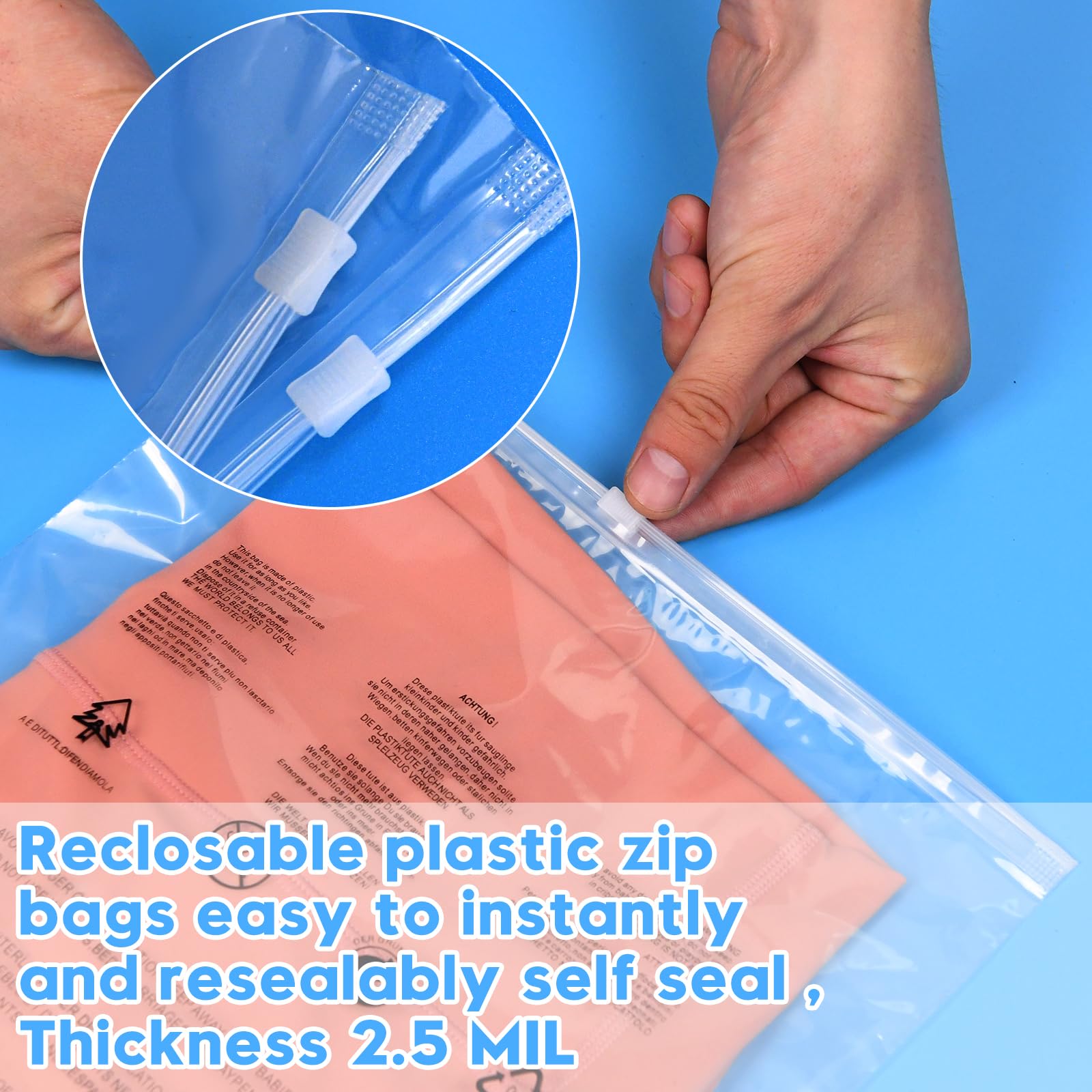 Sac Zip Réutilisable，200 Pièces 25 x 35 cm Voyage Sacs Zippés Transparents Plastique Sac de Rangement Pour Vêtements (Sans Aérations)