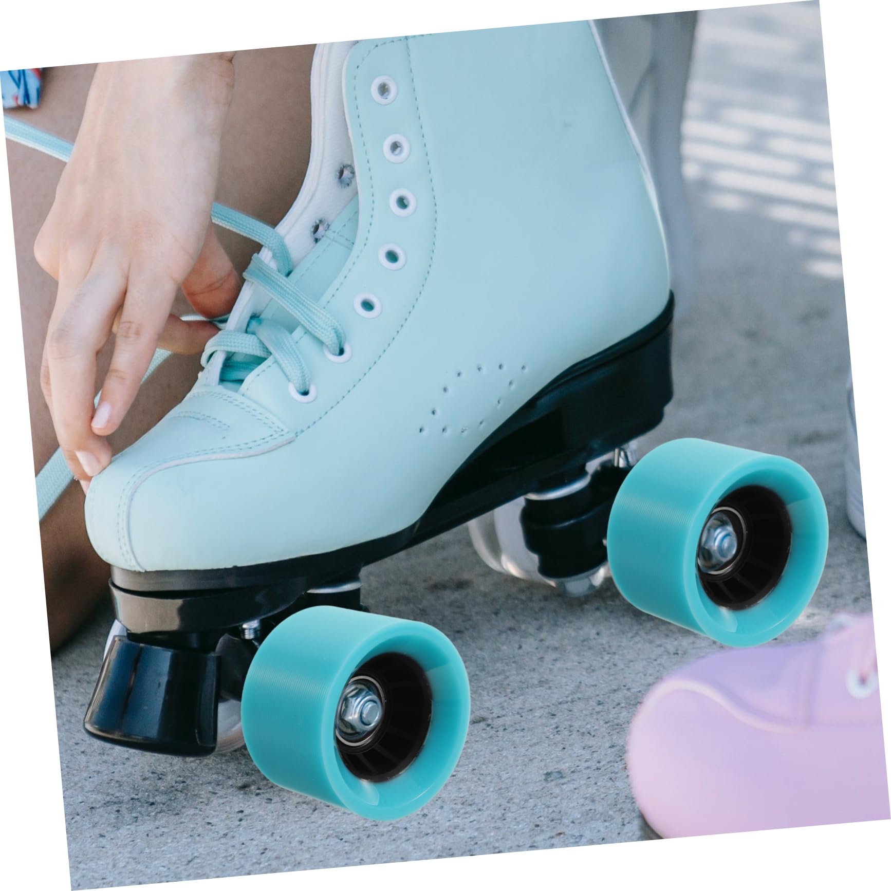 WOONEKY 4pcs Double Row Roller Skates Wheels Replacement Skate Wheels for Outdoor Use Sturdy Plastic Iron Elastic 95a Durometer