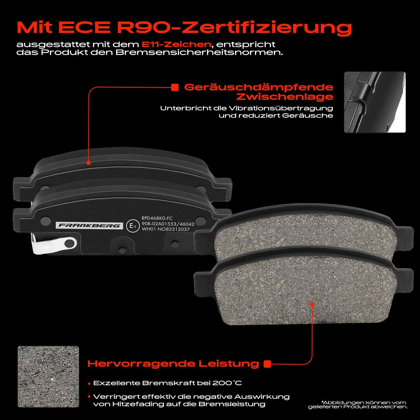 Frankberg Bremsensatz inkl. 2x Bremsscheiben + 4x Bremsbeläge Hinten Kompatibel mit Astra J CaR.A.Van P10 Zafira Tourer C P12 Astra J GTC Astra J P10 Replace# 1605296