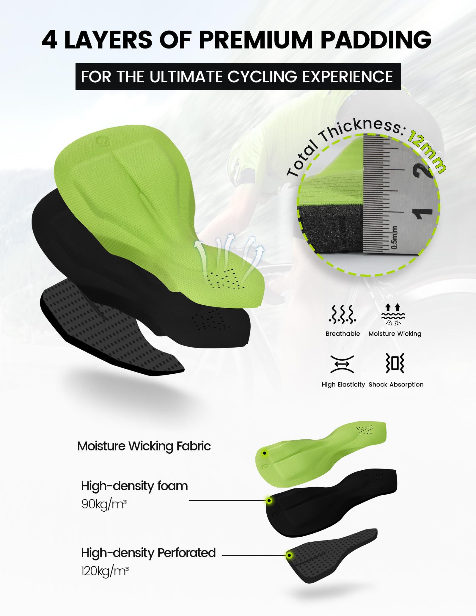 Nepest Salopette da ciclismo da donna, con imbottitura 4D, UPF 50+, per ciclismo su strada, pantaloncini con imbottitura