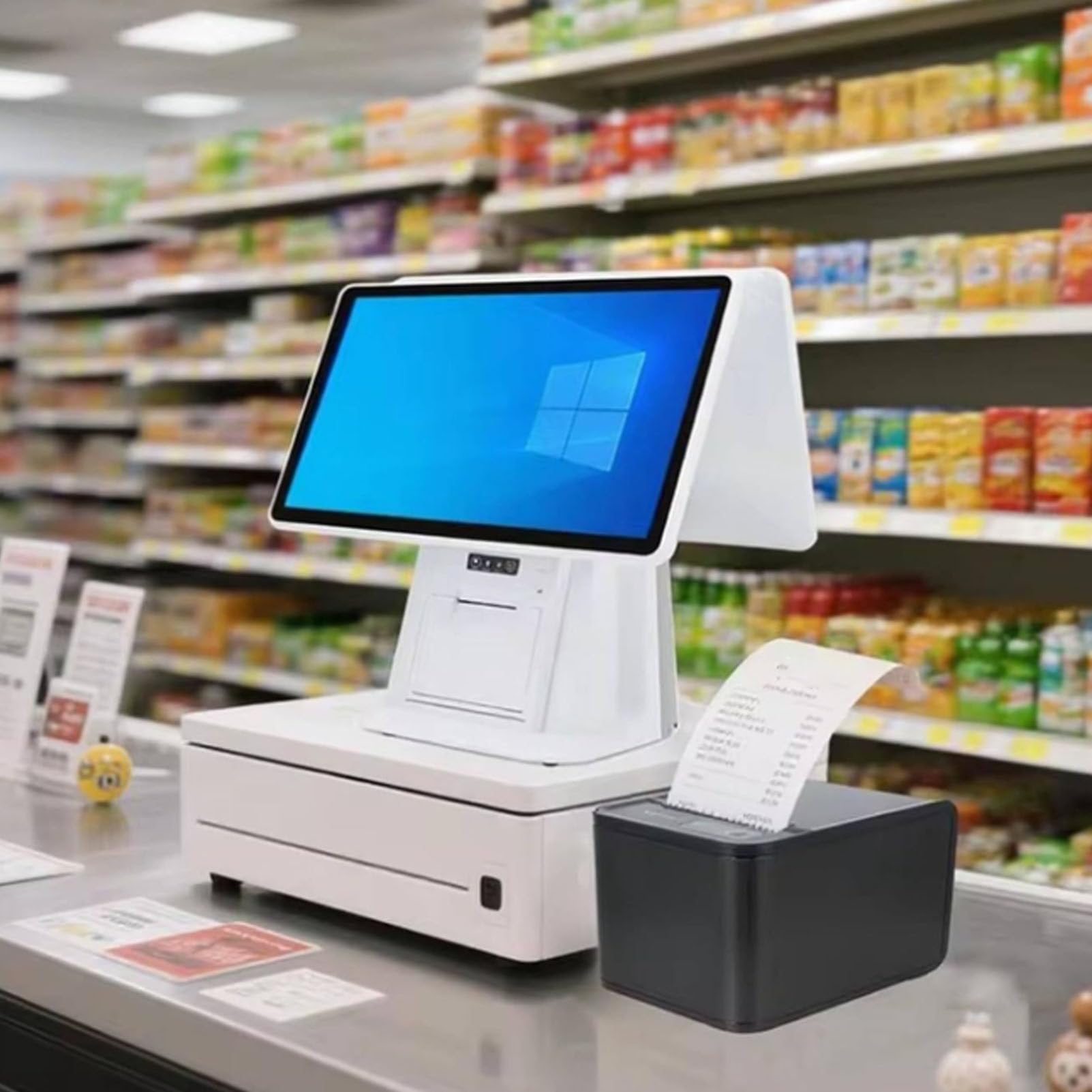 Terminal de point de vente pour petites entreprises avec double écran tactile de 15,6 pouces, Windows, caisse enregistreuse pour commerces de détail et restaurants, imprimante thermique 8G128G-80mm
