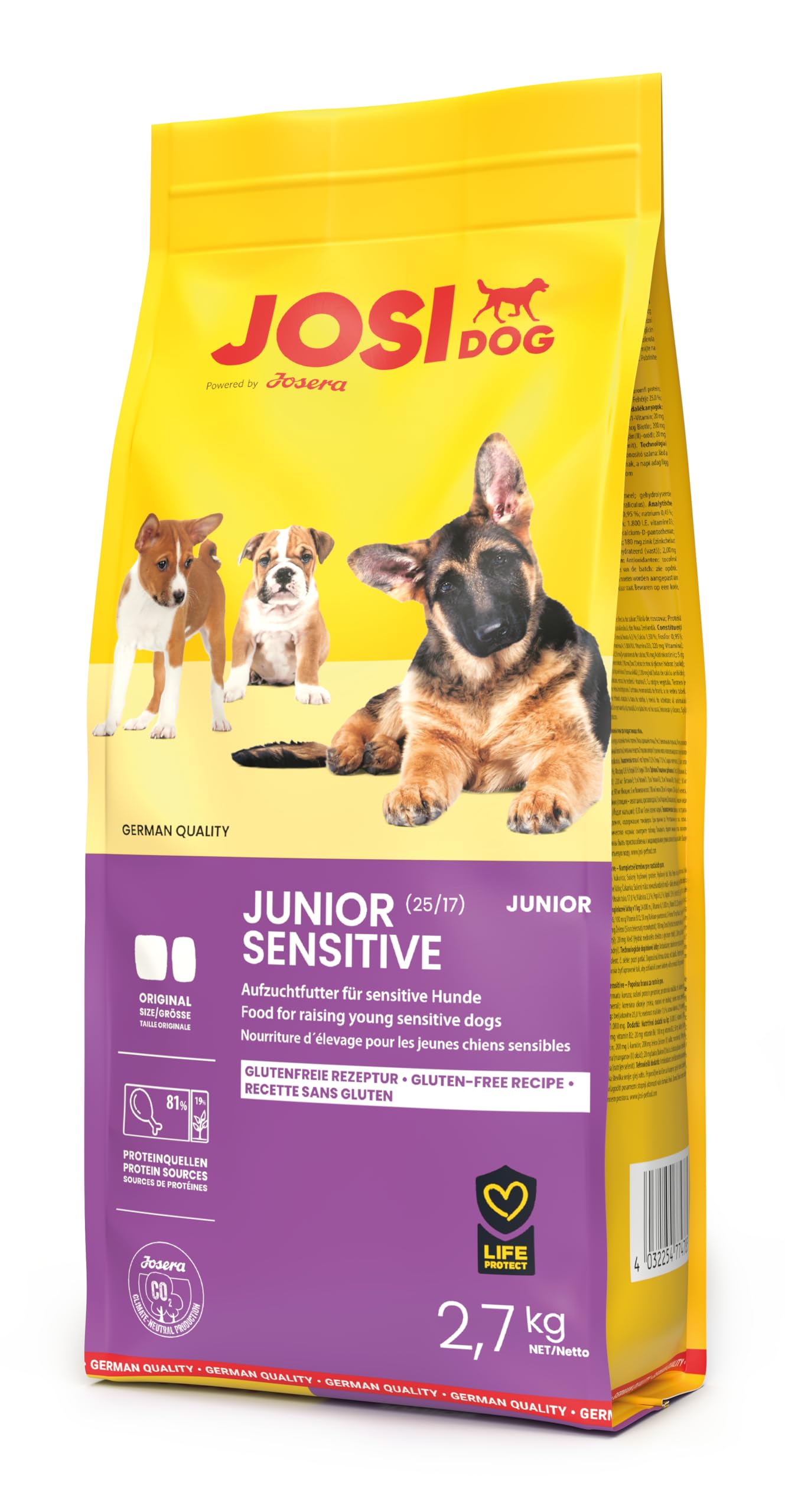 JosiDog Junior Sensitive (3 x 2,7 kg) | Junior | Premium Trockenfutter fr  wachsende, Sensible Hunde | Welpenfutter ab der 8. Woche | gut vertrglich  | Powered by JOSERA | Hundefutter | 3er Pack : Amazon.de: Haustier