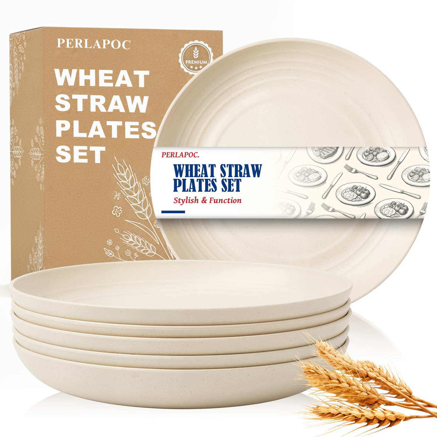 10In Wheat Straw Dishwasher &amp; Microwavable Plates Set of 6, Beige