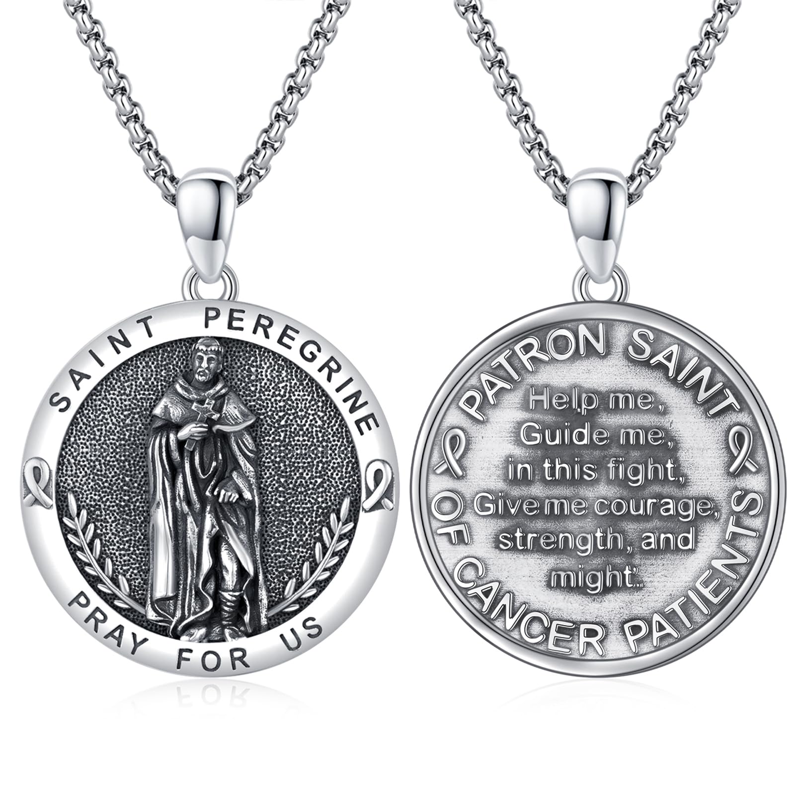 Silver/14K Gold Patron Saint Medal Amulet Necklace for Men Women