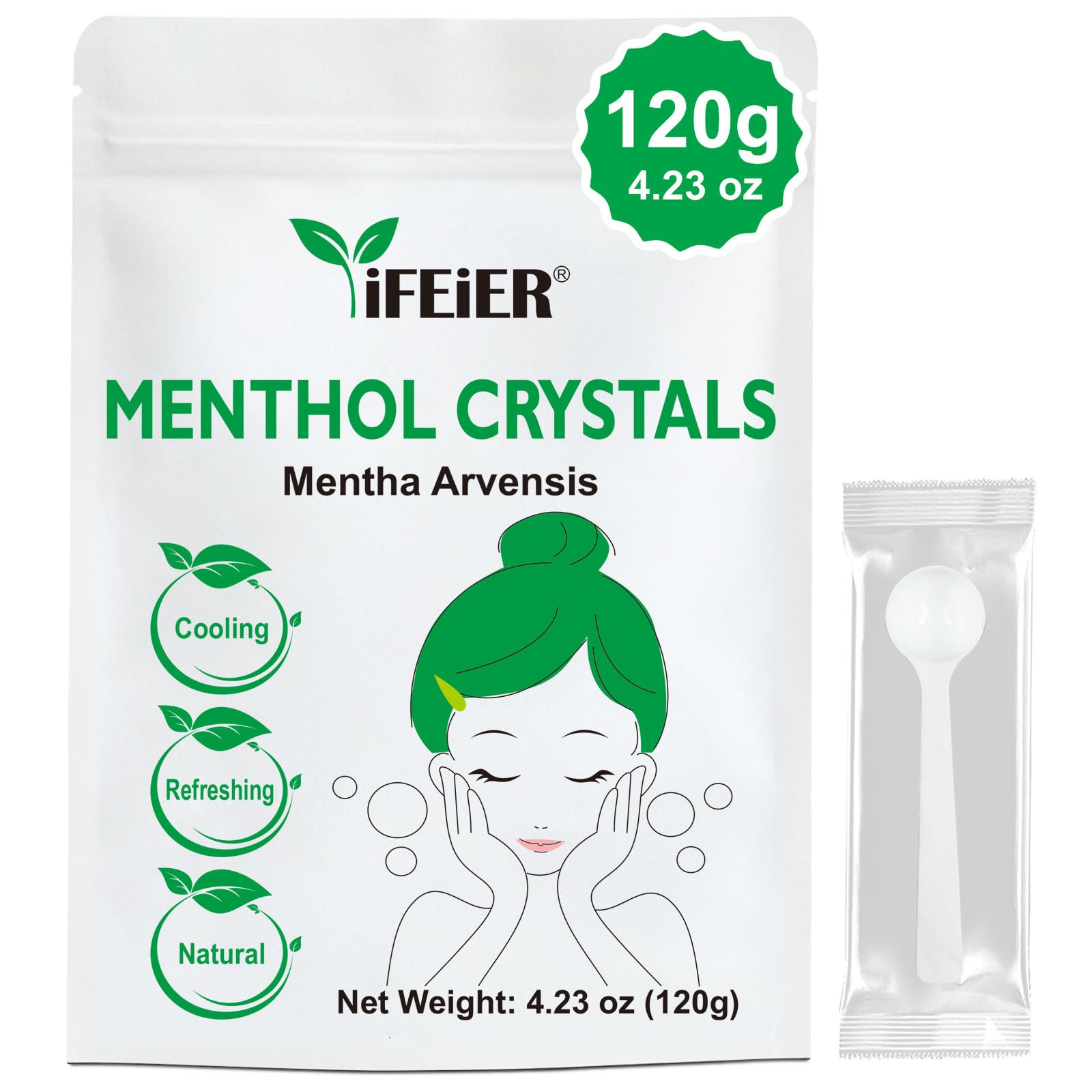 100% Pure Menthol Crystals 120g (4.23oz) | Organic and Natural Mint Crystals | Mentha Arvensis | for Foot Sprays, Candles, Soaks, Creams, Showers, Bath, Steam Rooms and Soap Making.
