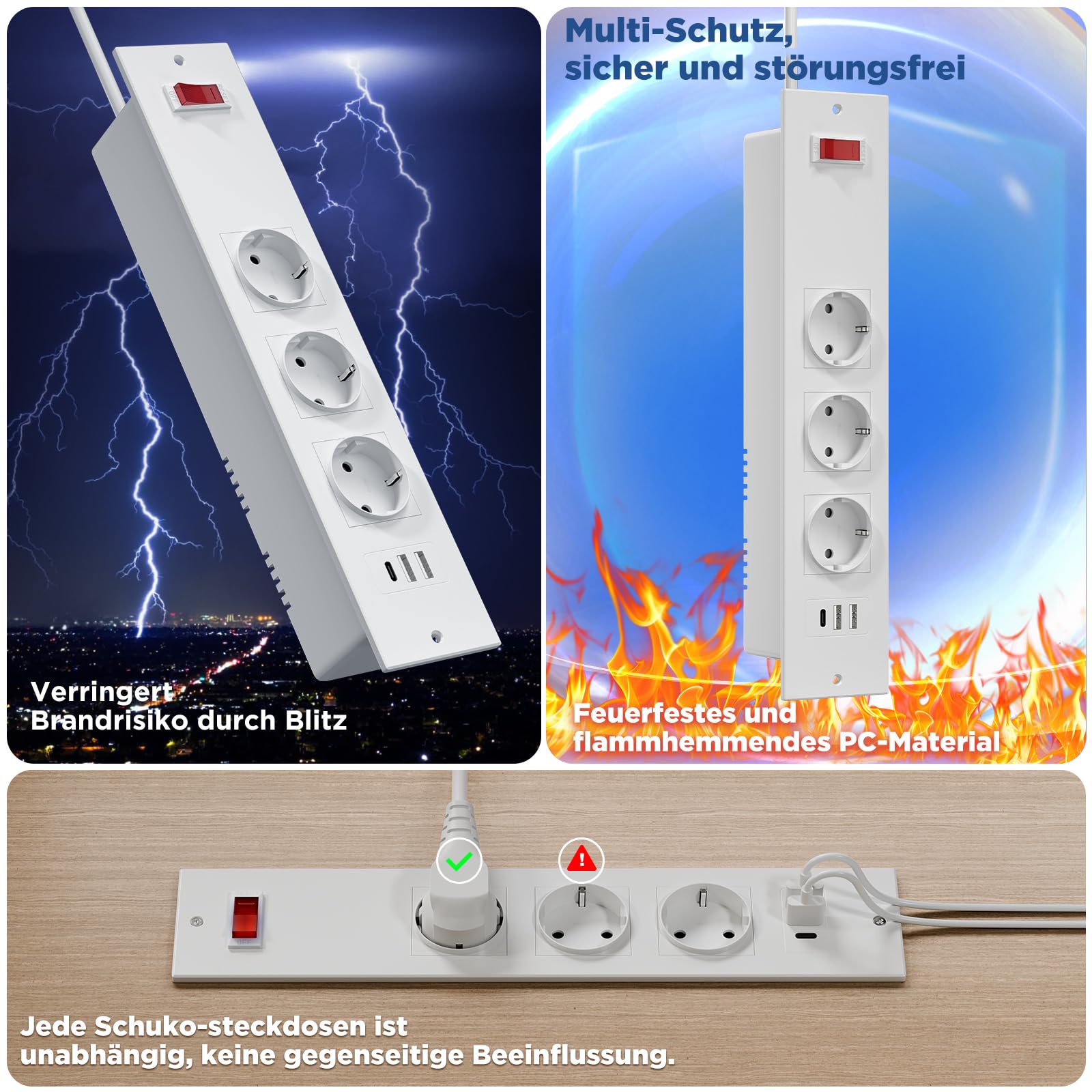 Enchufe Retráctil Con USB, 3 Enchufes Empotrables Con 2 USB, Enchufe