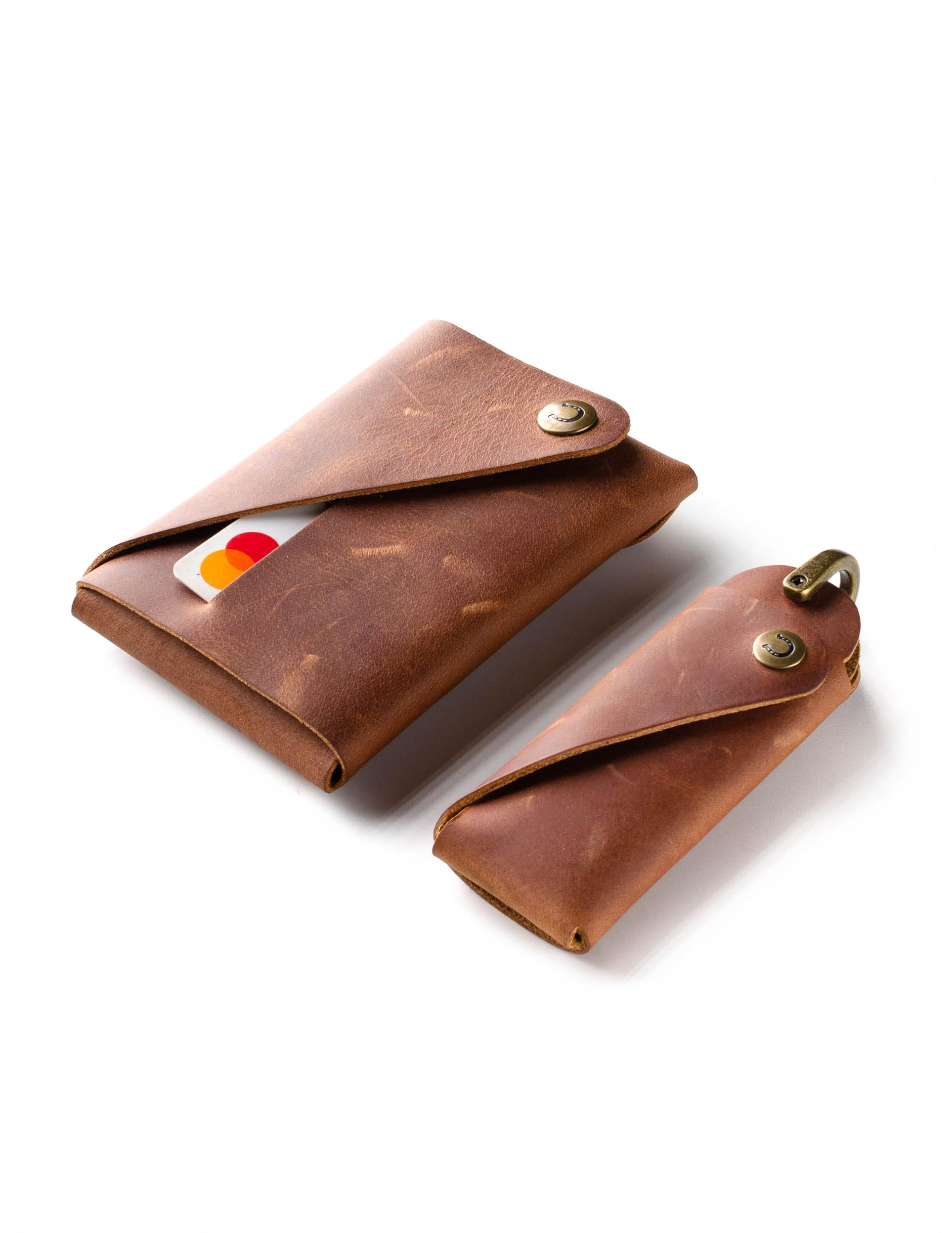 Crazy Horse Craft Geldbörse und Schlüsseletui Leder, Slim Kartenhalter Set