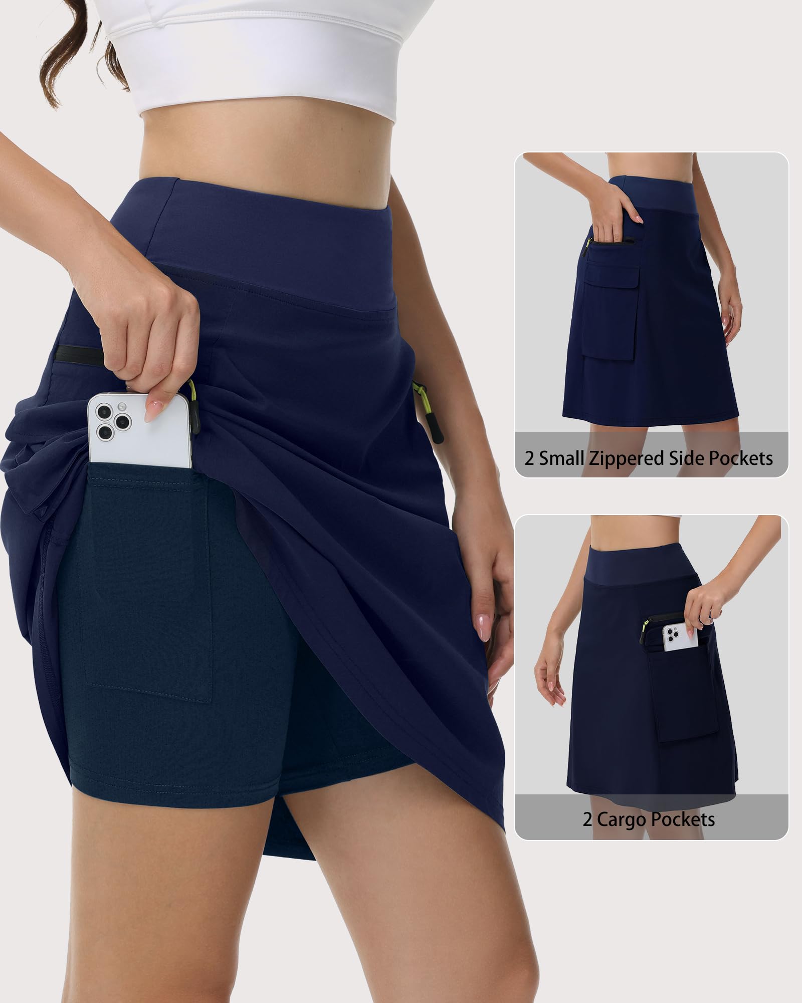 Kimmery Jupe cargo à séchage rapide pour femme avec 5 poches - Jupe de golf taille haute pour randonnée décontractée