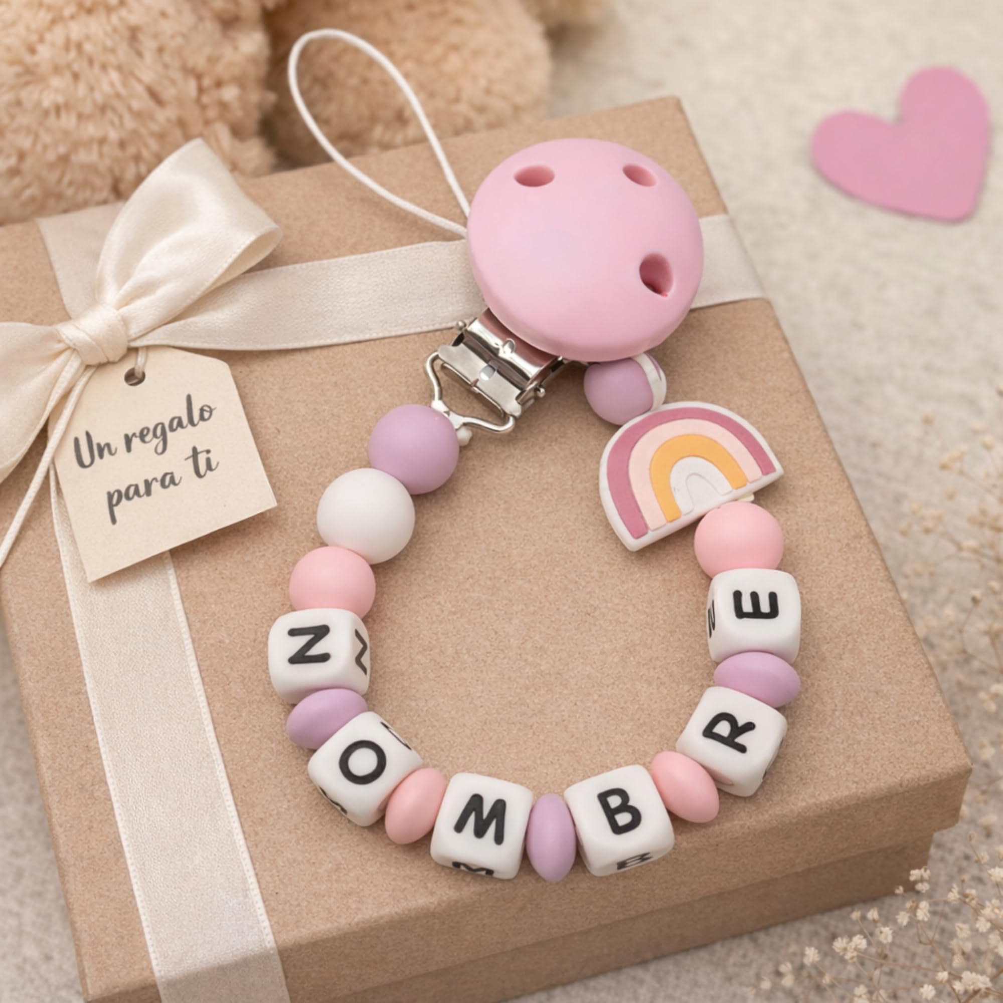 Clip para Chupete Chupetero Personalizado de Silicona Sujeta Chupetes con Diseño de Una Sola Pieza para Bebés Niños y Niñas Regalo Nacimiento Bebé