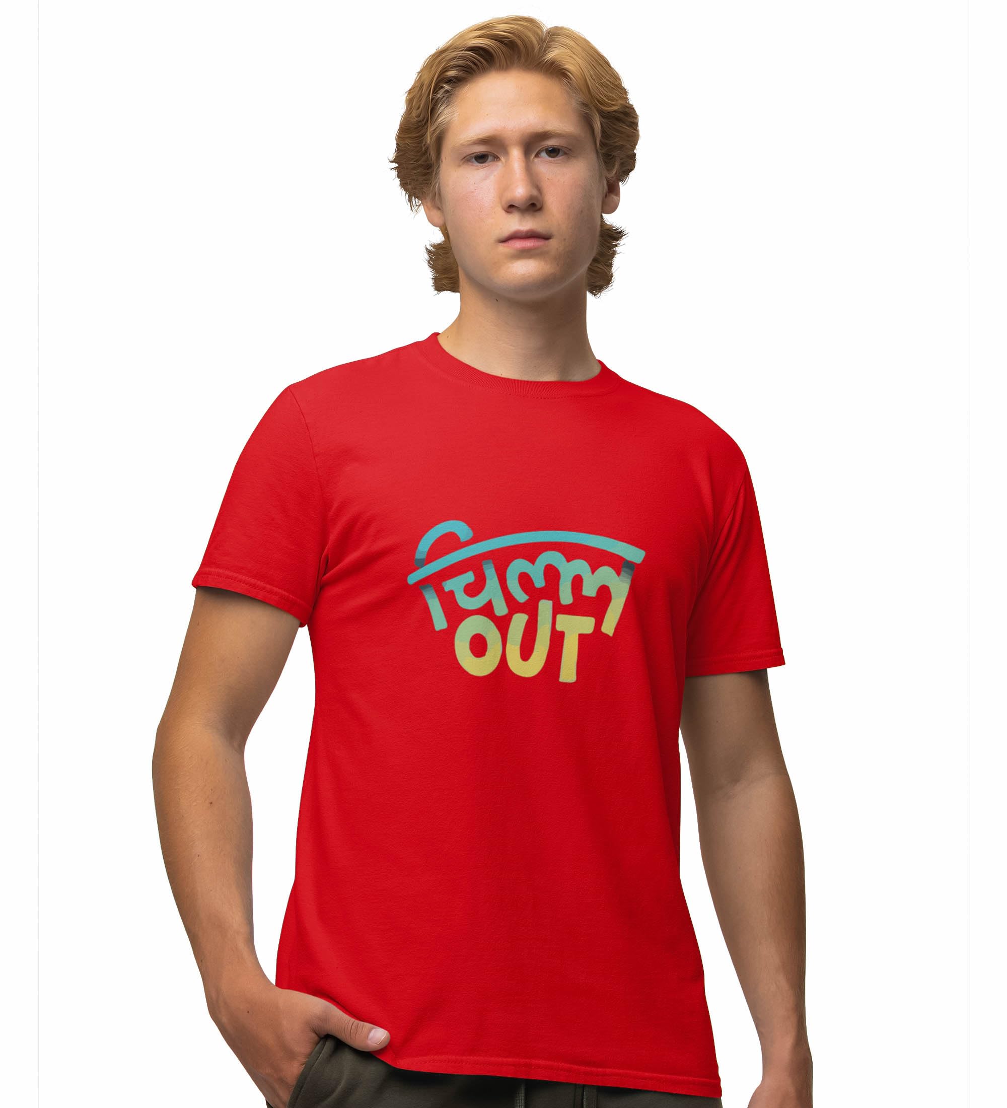 Chill Out - Red - Clothes Red Round Neck Cotton Half Sleeved T-Shirt with Printed Graphics-image-29