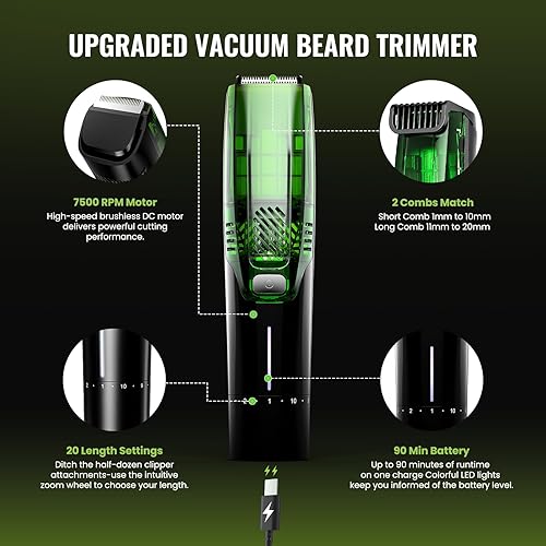 Miniatura 3 de Cortadora de barba prémium para hombres, kit de afeitadora eléctrica al vacío para hombres, 20 niveles ajustables, afeitadora en húmedo y seco,