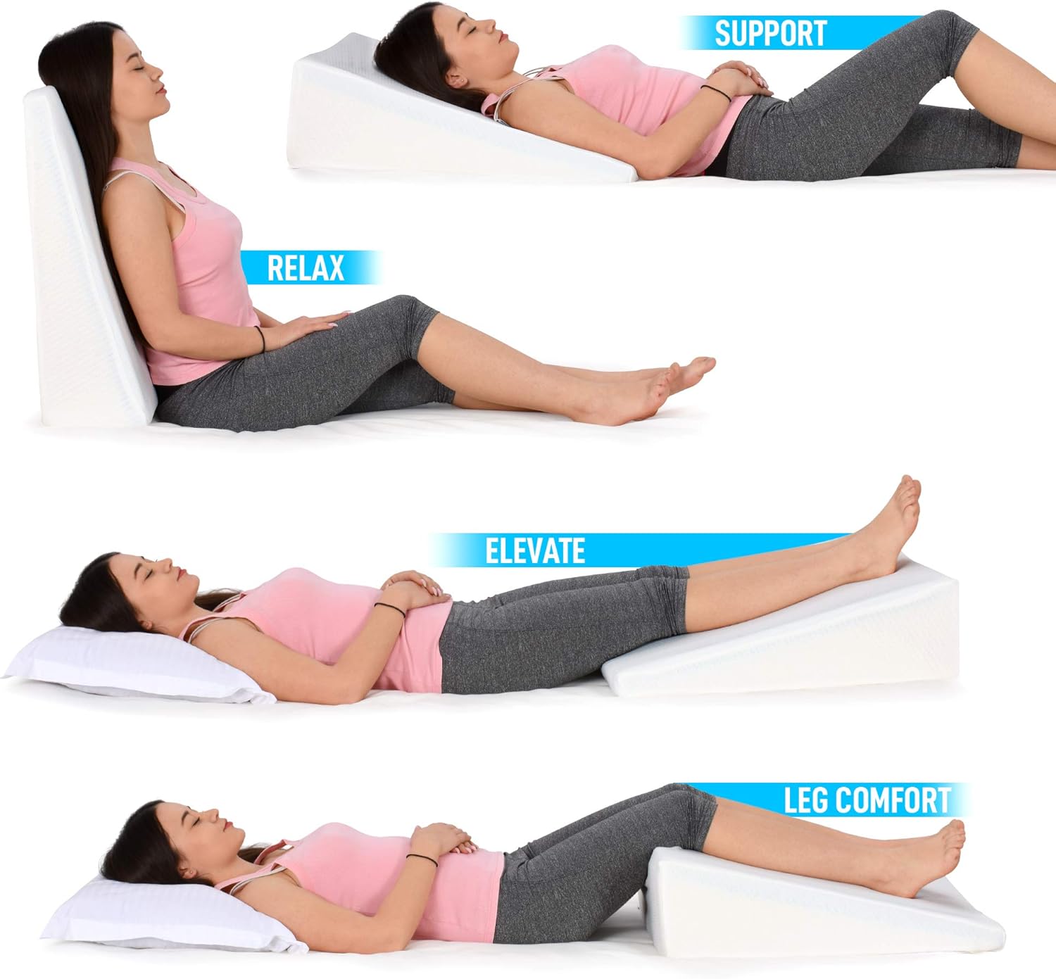 HEALTHEX Bed Wedge Pillow - Memory Foam Top – Elevated Support Cushion for Lower Back Pain, Acid Reflux, Heartburn, Allergies, Snoring – Ultra Soft Removable Cover – 8 inch Wedge : Health & Household