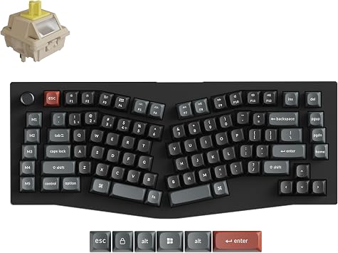 Keychron V10 Ultra 8K Wireless Mechanical Keyboard, 75% Alice Ergonomic Layout with Knob, 8000Hz 2.4GHz/USB-C Wired, Bluetooth 5.3, ZMK, Hot-Swappable Banana Linear Switches for Mac, Windows & Linux
