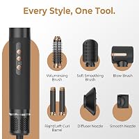 Atopskins 7-in-1 Hajformázó Készlet - 110.000 RPM Hajszárító, Meleglevegős Körkefe, Hajvasaló, Diffúzor - Ionos Hajápolás, Fekete-Arany 9