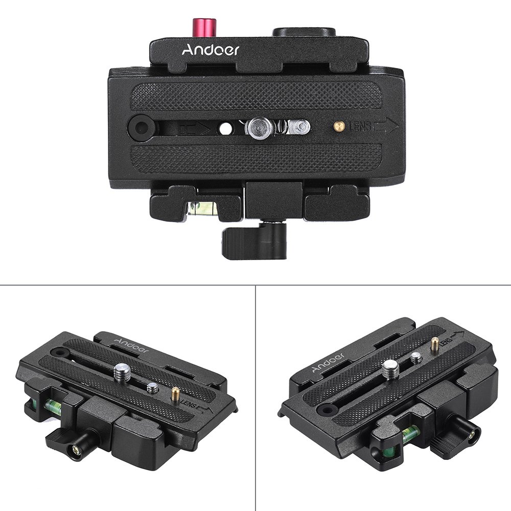 Andoer Placa de liberación rápida profesional para cámara de vídeo, trípode de liberación rápida, adaptador con placa de liberación rápida, compatible con Manfrotto 501 500 Ah 701HDV 503HDV Q5 cabeza