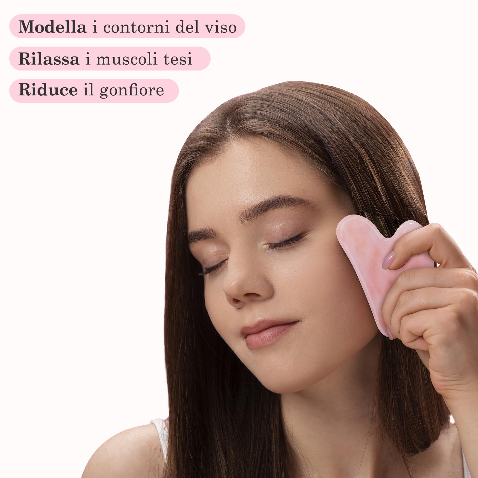 GUGUG Gua Sha Viso Rullo di Giada per il Viso, Guasha Viso Pietra Jade Roller Viso, Pietra Gua Sha Giada per la Donna, Già Sha, Rilassamento dei Muscoli del Collo e del Corpo
